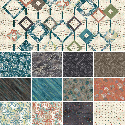 Teal Stecil Loops, Rough Around the Edges, StudioE Fabrics