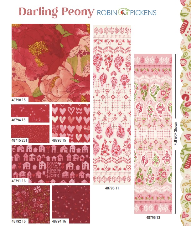 Peonies Large Floral Watercolor, Darling Peony Lipstick, Robin Pickens, Moda Fabrics