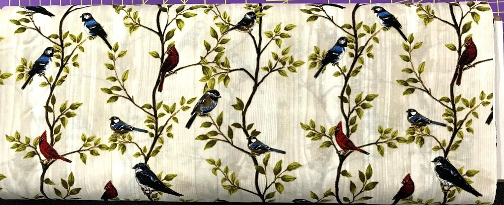 Bird Cotton Fabric, Botanical, Green Vines, Hoffman Fabrics