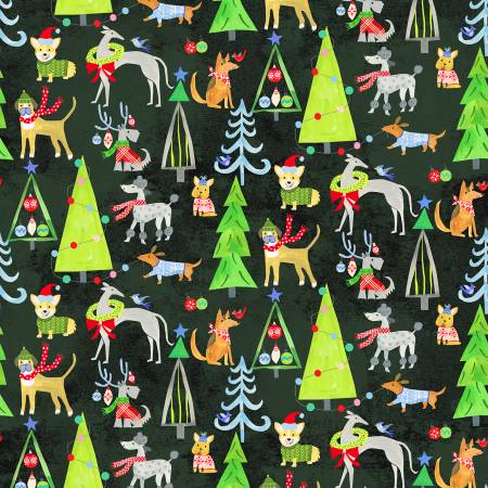 Soft Black Christmas Canines, Happy Pawlidays, Windham Fabrics