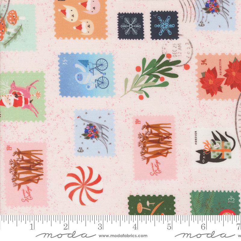Christmas Stamps Novelty, Tiny Christmas Snow, Lizzy House, Moda Fabrics