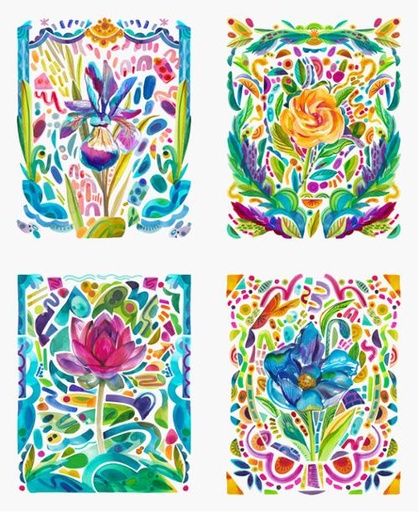[21847-Radiant Panel] Radiant Bold Flowers Panel 36" x 44" Watercolor, Amarilys Henderson, Moda Fabrics (copy)