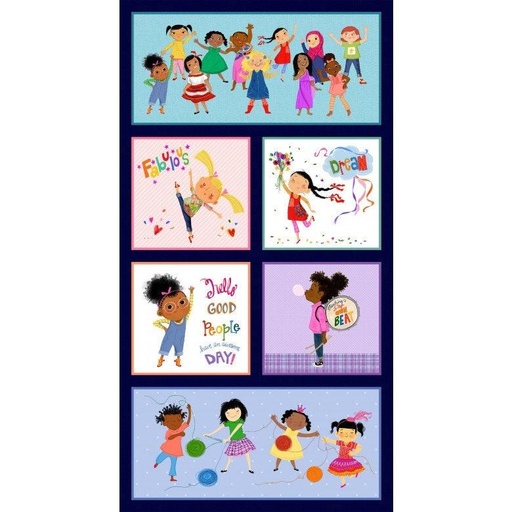 [DDC10209-BLUE-D] Girl Power Fabric, All Kinds of Wonderful Panel, Vanessa Brantley Newton, Michael Miller Fabrics