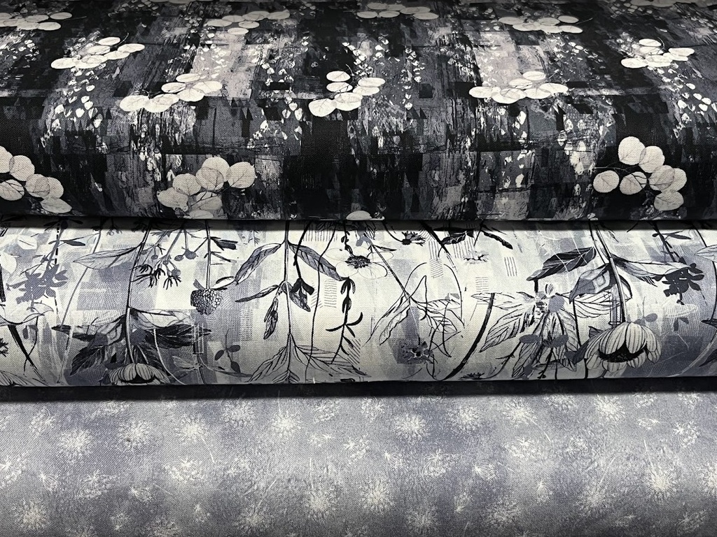 Flowers Light Gray, Stof Fabrics, Fine Lines in Red, Blank Quilting