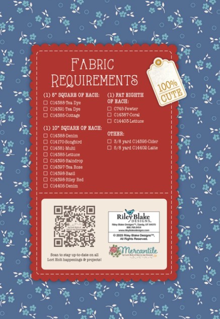 Lori Holt Mercantile Quilt Seeds Pattern Iron & Starch, Riley Blake Designs
