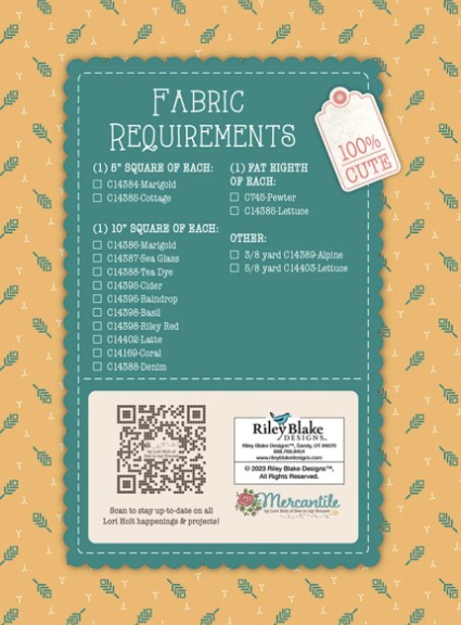 Lori Holt Mercantile Quilt Seeds Pattern Scissors & Buttons, Riley Blake Desings