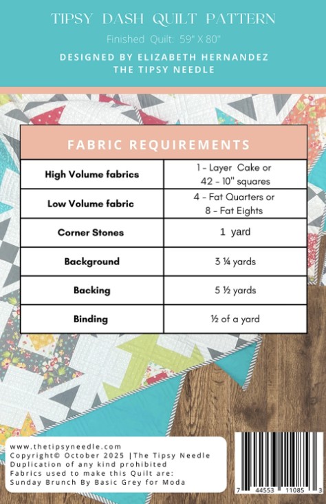 Tipsy Dash Quilt Pattern, Elizabeth Hernandez, The Tipsy Needle
