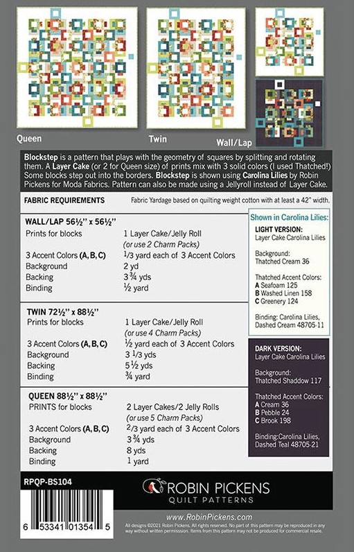 Blockstep Quilt Pattern, Robin Pickens