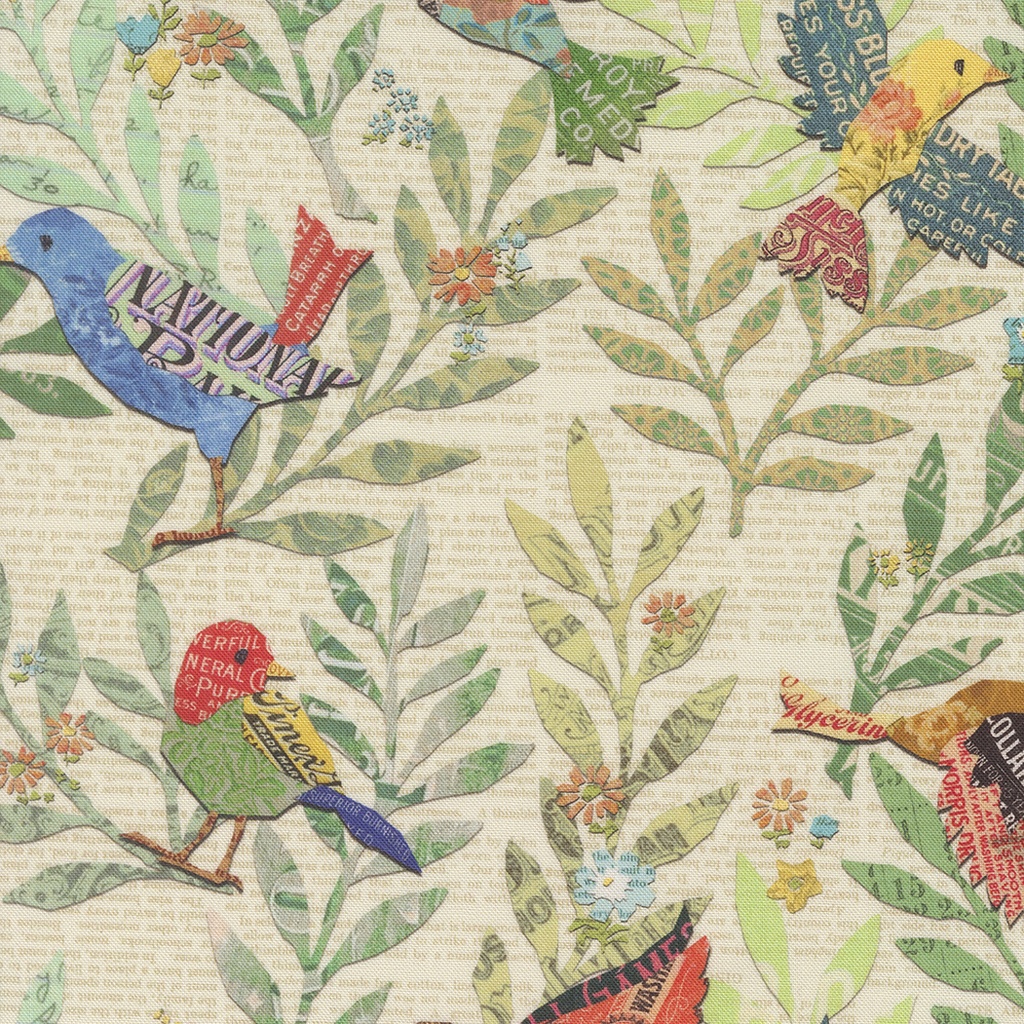 Birdy Novelty Birds Newspaper, 39560 11, Cathe Holden, Paper Hamlet, Moda Fabrics