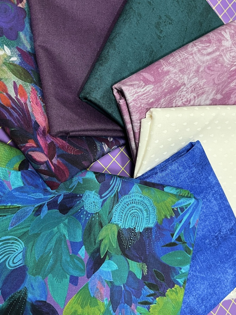 Luau Mega Quilt Kit, Floral Purples & Blues, Mystery Five-0