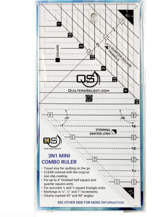 Mini 3 in 1 Crystal Triangle / Square Combo Ruler, Quilter's Select