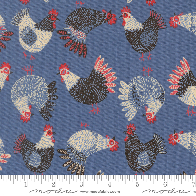 Tossed Chickens Light Blue, The Henhouse, Gingiber, Moda Fabrics