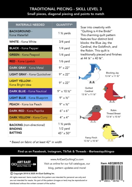 Quilting is 4 the Birds Quilt Pattern, Art East Quilting CO
