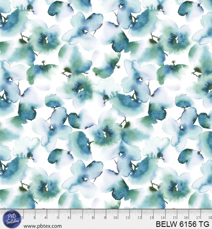 108In Watercolor Floral Teal, Belle Wideback, P&B Textiles