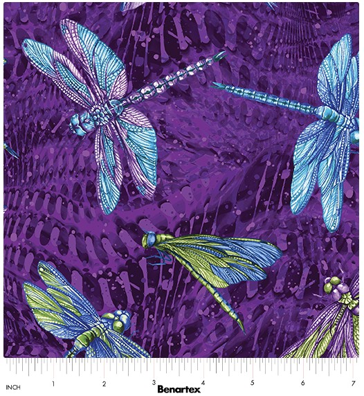 Large Dragonfly Purple, Dragonfly Wonder, Ann Lauer, Benartex Fabrics