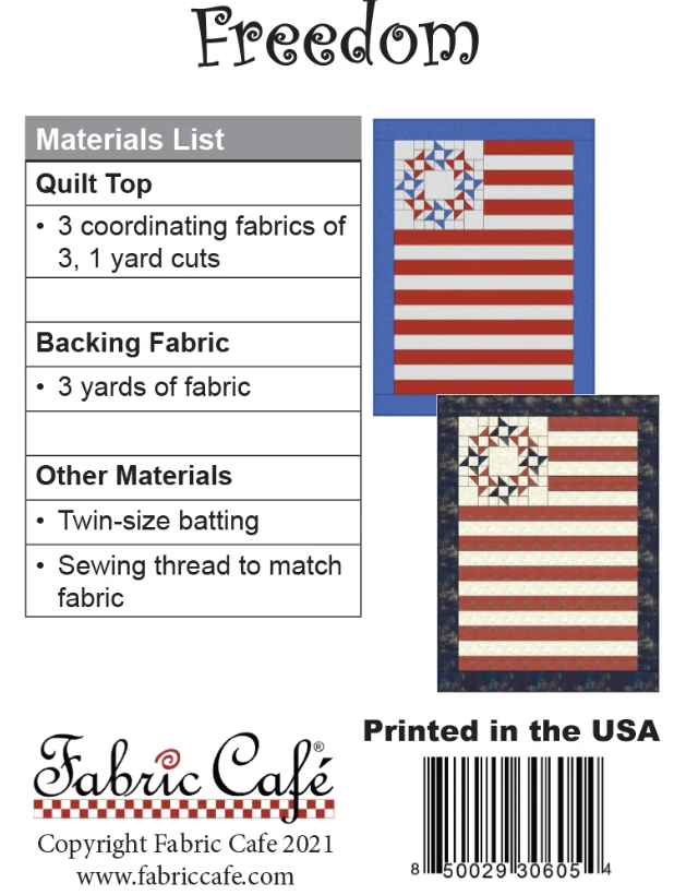 Freedom, 3 Yard Kit with Pattern, Fabric Cafe Fabrics
