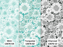 Mint, Turquoise, Charcoal Upsy Daisy, Pat Sloan, Benartex Fabrics