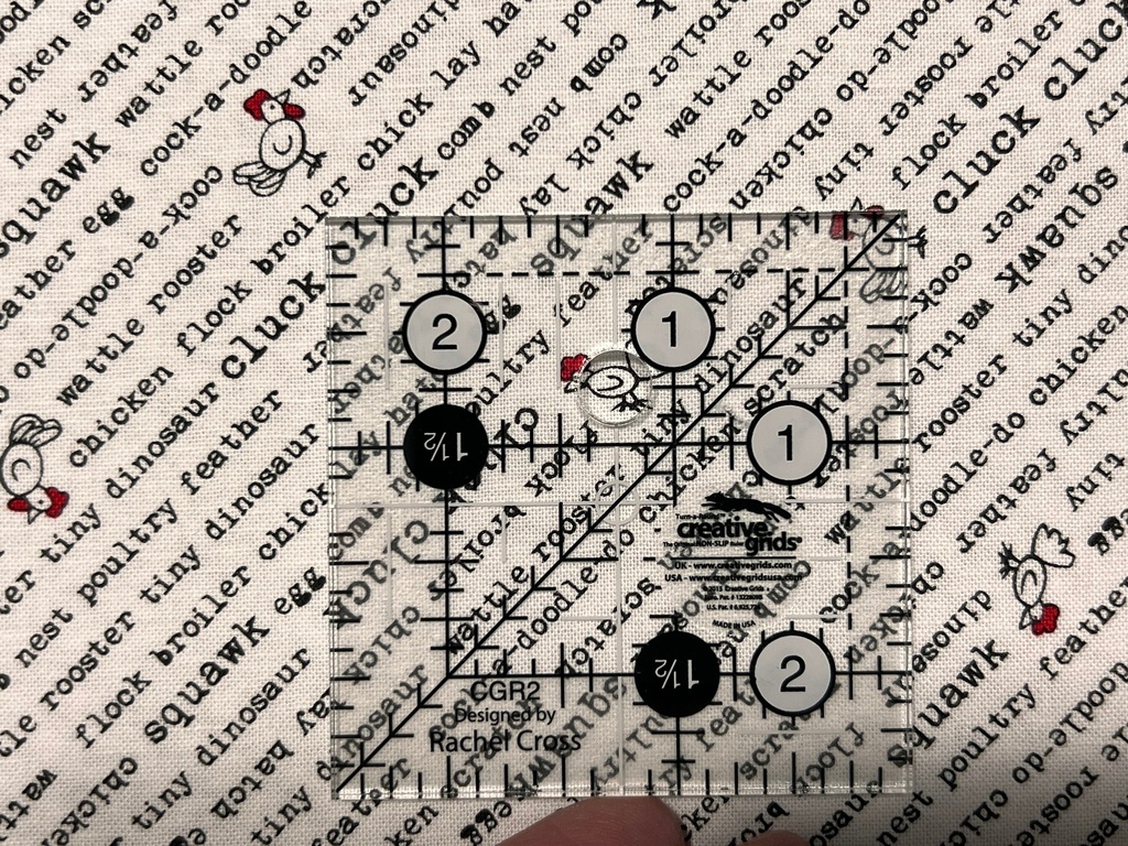 Diagonal Chicken Words, Zooming Chickens, StudioE Fabric