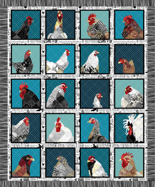 Irregular Stripe border, Zooming Chickens, StudioE Fabric