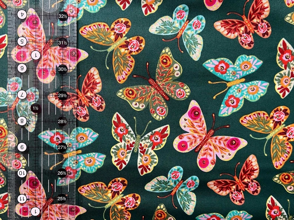 Tossed Butterfly Green, Folk Flora