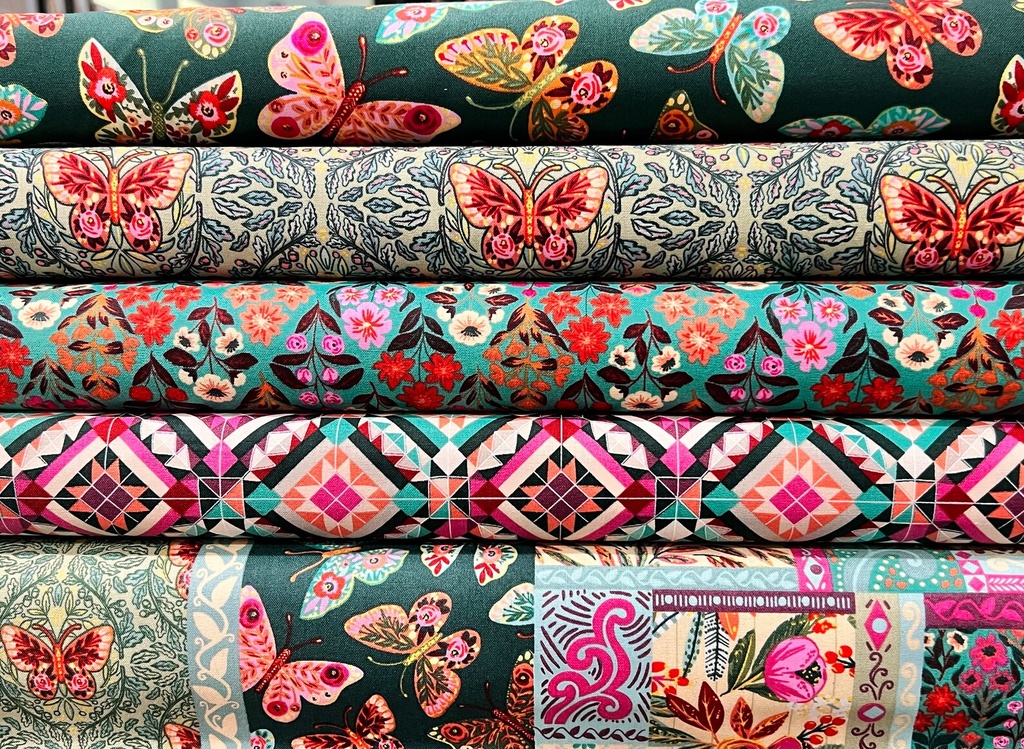 Tossed Butterfly Green, Folk Flora