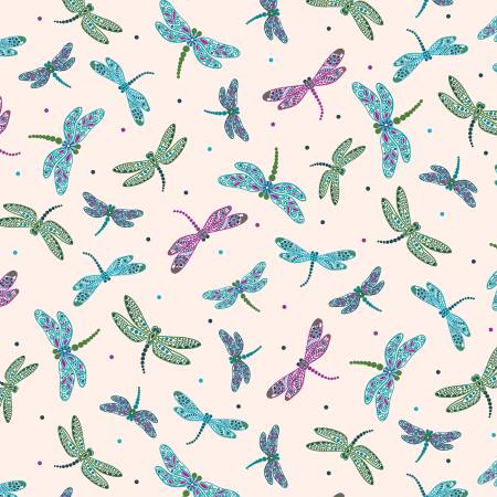 Bejeweled Dragonflies Cream, Jacobean Garden, Benartex
