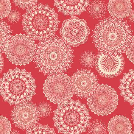 Dancing Doilies Coral, Winter Haven, Rachel Rossi, Benartex Fabrics