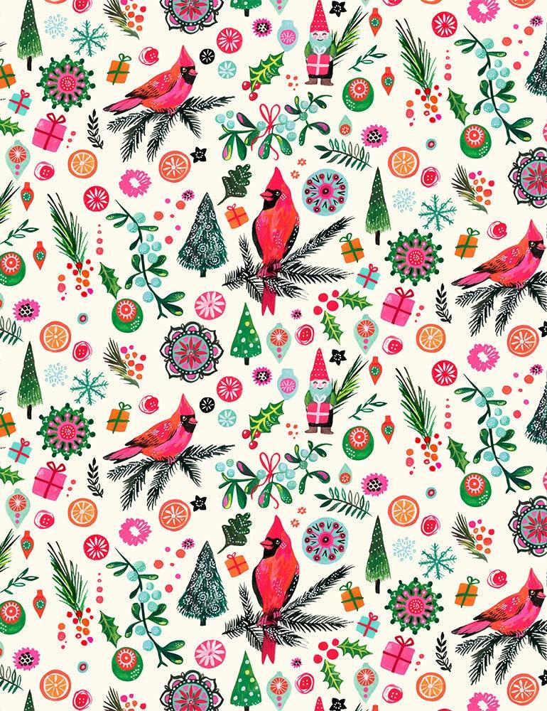Cardinal Fabric, Christmas Cotton, Gnomes, Botanical Christmas Fabric, Miriam Bos, Dear Stella