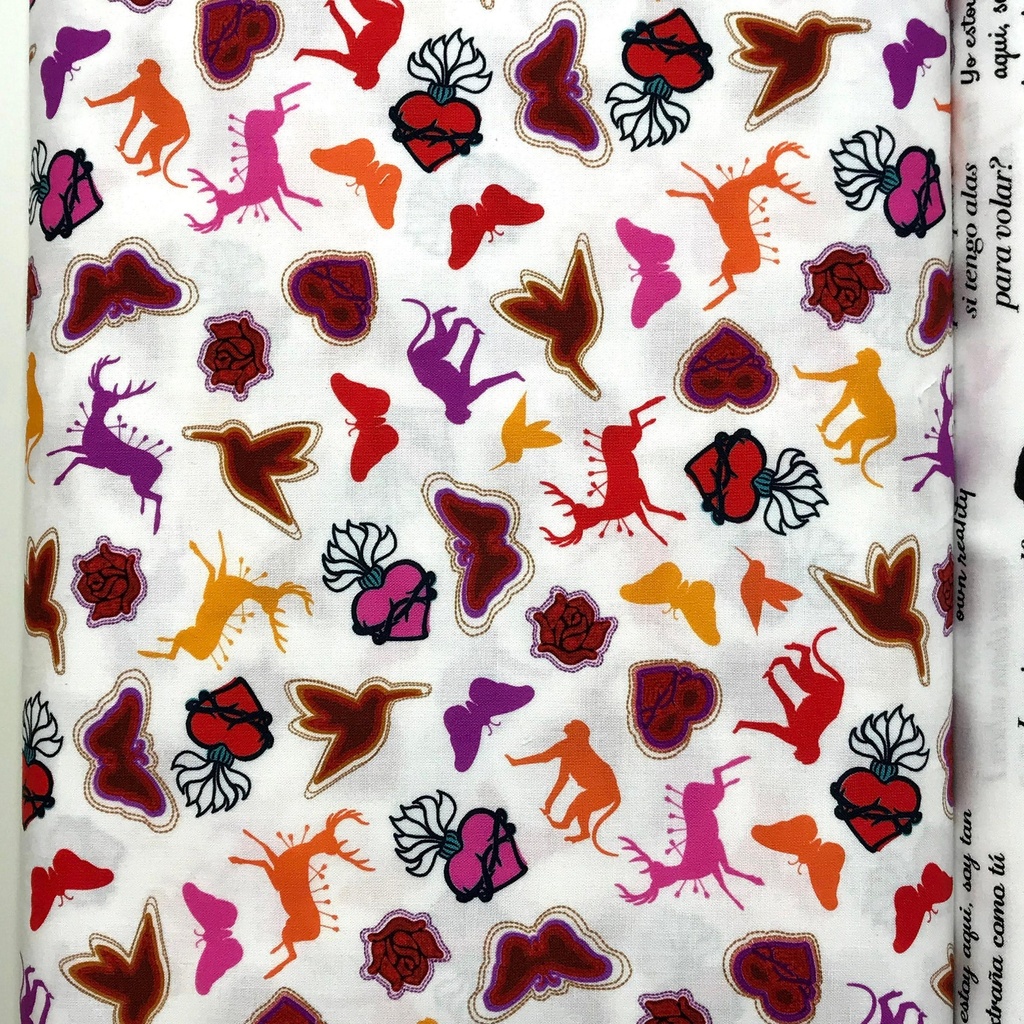 Frida Kahlo Animal Print, AULD-19613-1 White, Cotton Fabric, Robert Kaufman Fabrics