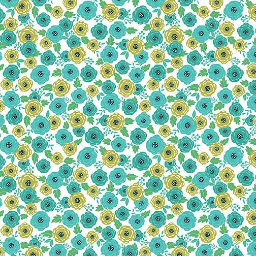 Green Floral Cotton Fabric, Sew Bloom, Cherry Guidry, Benartex Fabrics