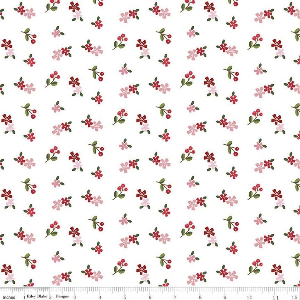 Holly Holiday Ditzy White, By Christopher Thompson, Riley Blake Designs