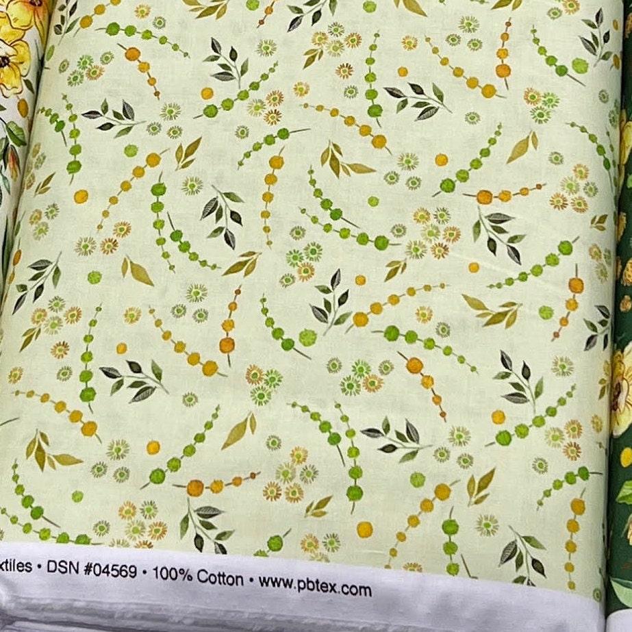 Light Green Botanical Cotton Fabric, Botanical Nectar, Rachel Heather Lee, P&B Textiles
