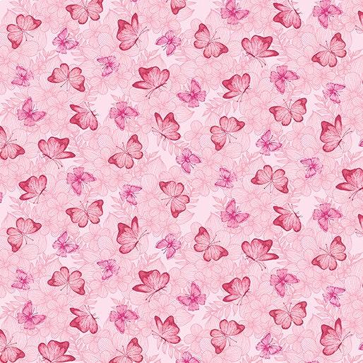 Pink Floral Cotton Fabric, Butterfly Rose, Eleanor Burns, Benartex Fabrics
