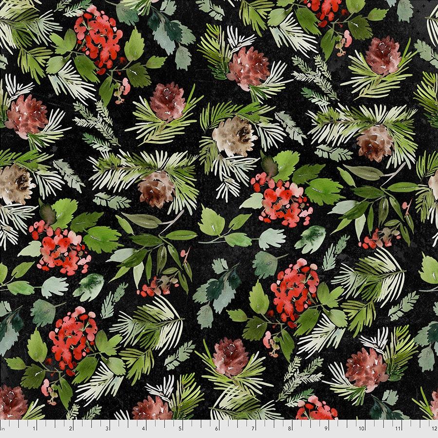 Tim Holtz, Christmas Floral, Evergreen, PWTH162, FreeSpirit