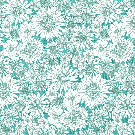 Turquoise Upsy Daisy, Pat Sloan, Benartex Fabrics