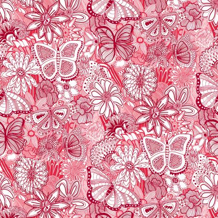 Sketchbook Doodle Red/White, 108in Wideback, P&B Textiles