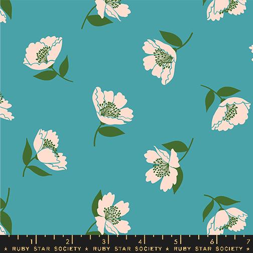 Fluttering Florals 30's Vintage, Juicy Dark Turquoise, Melody Miller, Ruby Star Society