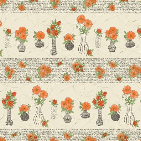 Treasured Poppies Stripe, Modern Vintage, Benartex Fabrics