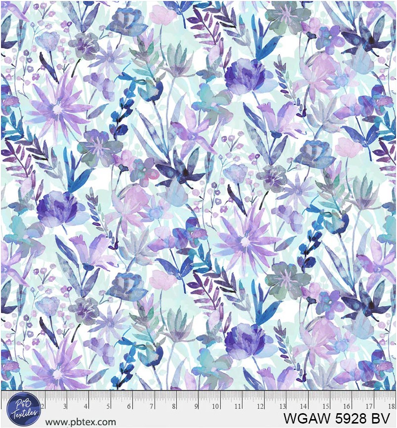 108in Watercolor Floral, Blue/Violet Whispering Gardens, P&B Textiles