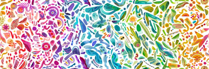 Radiant Ombre Ombre Watercolor Leaves & Flowers, Amarilys Henderson, Moda Fabrics