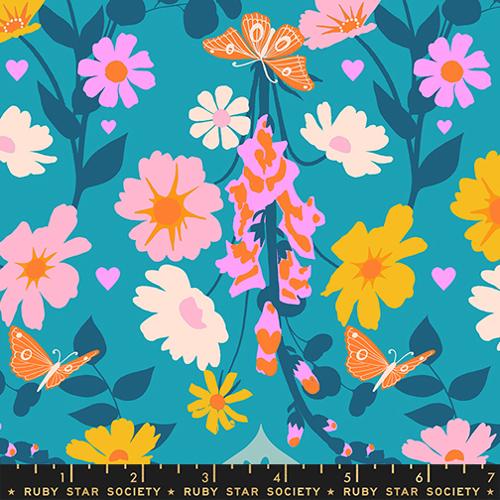 Foxgloves Florals Butterflies Retro, Best Day Ever, Ruby Star Society, Moda Fabrics