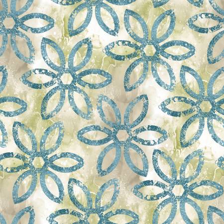 Teal Stecil Loops, Rough Around the Edges, StudioE Fabrics