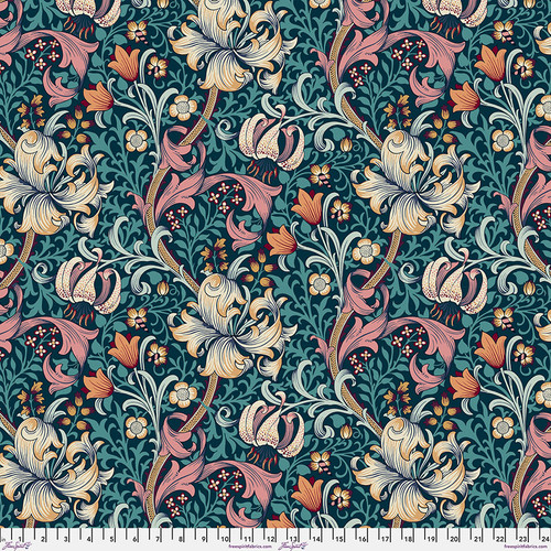 108" Quilt Back, Golden Lily - Teal, Morris & Company, FreeSpirit Fabrics
