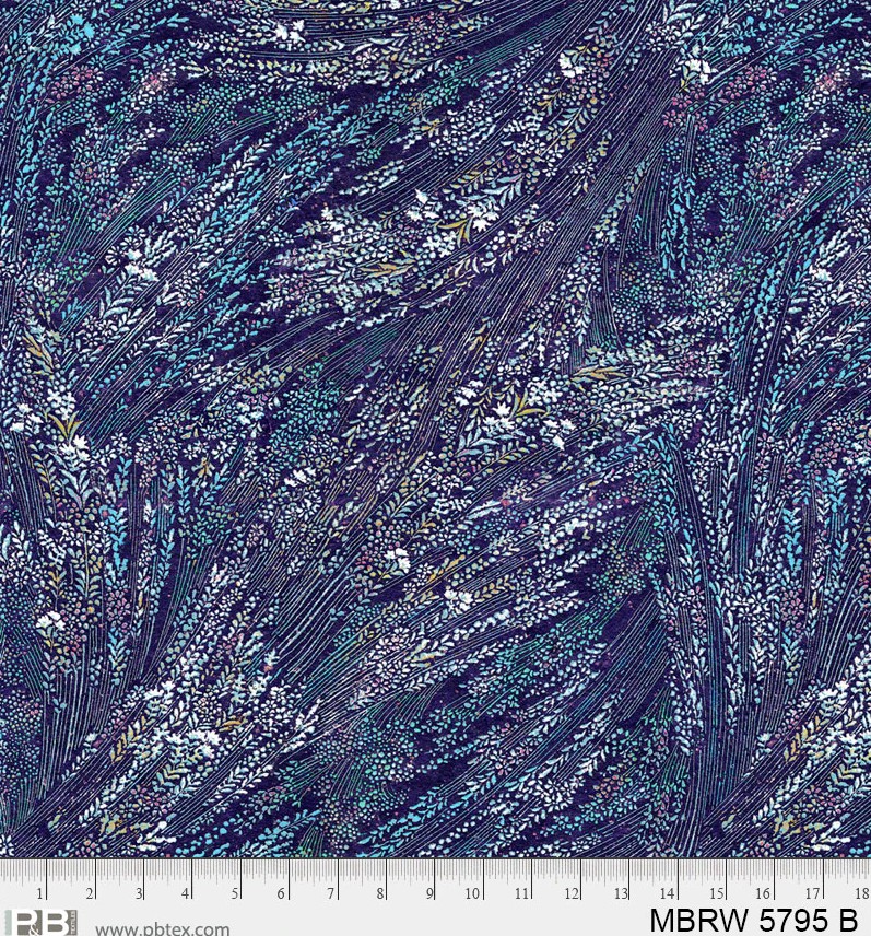 108in Floral Cotton Wideback, Meadow Breeze Blue, P&B Textiles