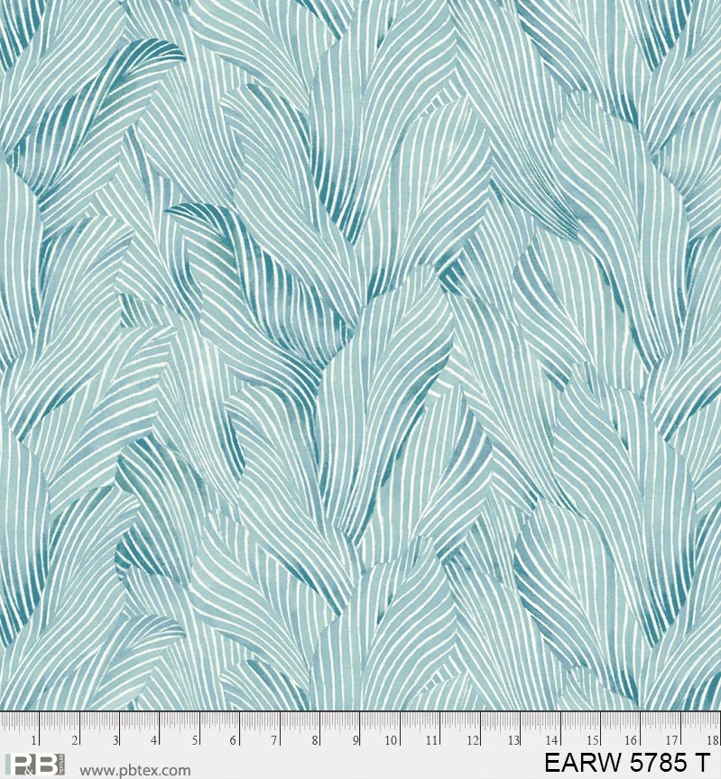 108in Earth Tone, Tonal Leaves, Teal/Blue Cotton Wideback, P&B Textiles
