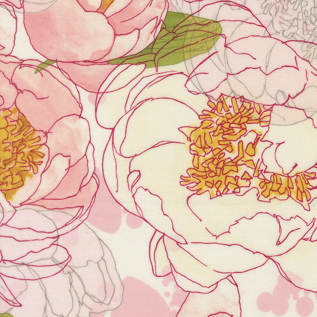 Peonies Large Floral Watercolor, Darling Peony Cream, Robin Pickens, Moda Fabrics