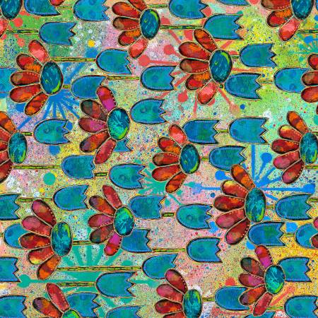Daisytime-Multi, Floral Cotton, Dragonfly Dance, Sue Penn, FreeSpirit