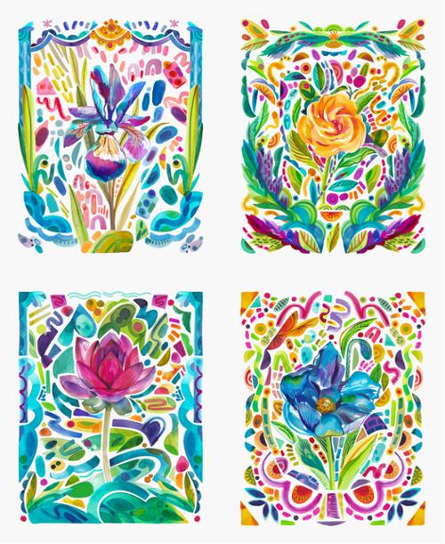 Radiant Bold Flowers Panel 36" x 44" Watercolor, Amarilys Henderson, Moda Fabrics