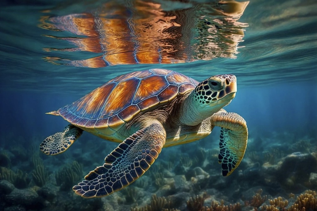 Sea Turtle Reflection Panel 24in x 16in, Focus on Fabric Collection