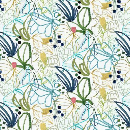 Matcha Outline Flowers, Color Me Abstract, Julie Hamilton, StudioE Fabrics